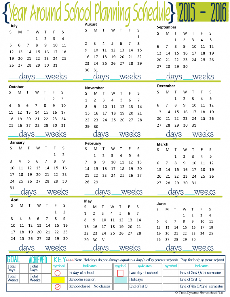 Free 2015 to 2016 Year Around School Planning Page