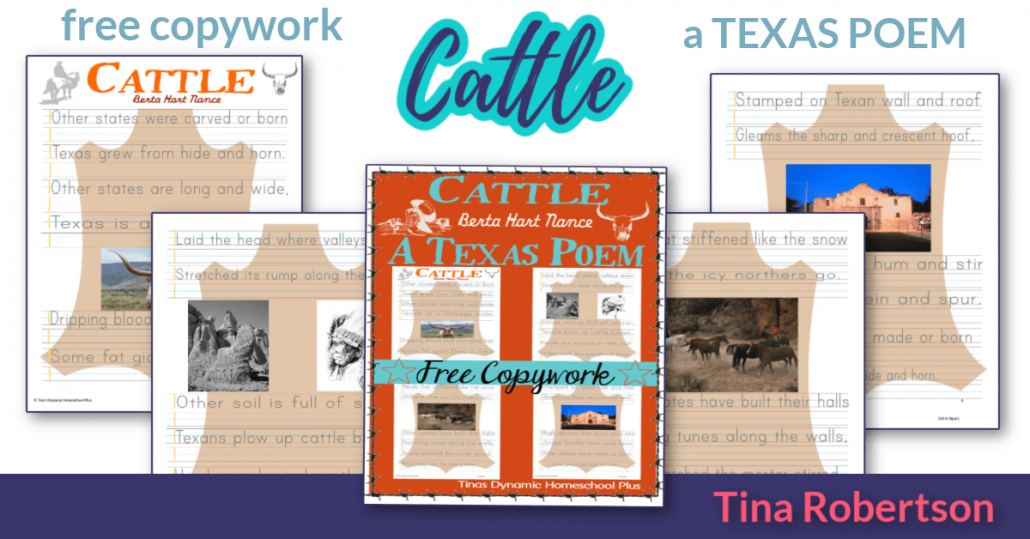 Cattle a Texas Poem text with image example of the free copywork page