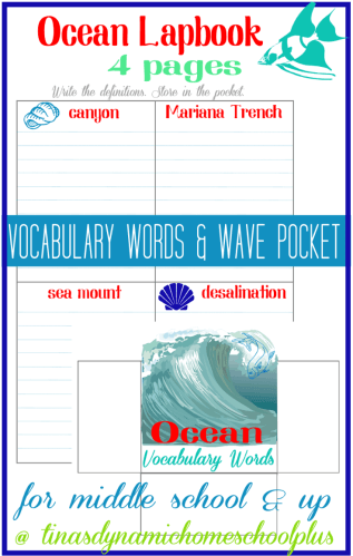 Ocean Vocabulary Words and Wave Pocket @ Tina's Dynamic Homeschool Plus