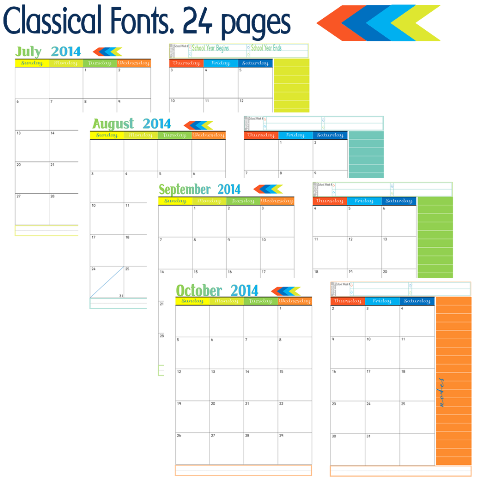 2 Page Month At A Glance Academic Calendars Rainbow| Tina's Dynamic Homeschool Plus