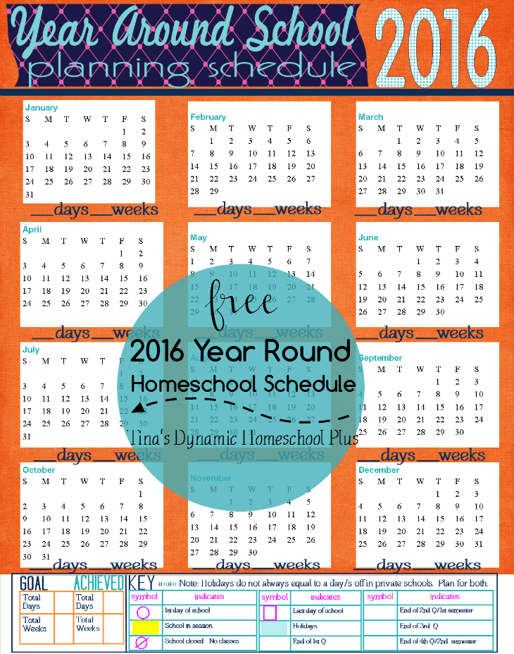 2016 Year Around Planning Schedule @ Tina's Dynamic Homeschool Plus