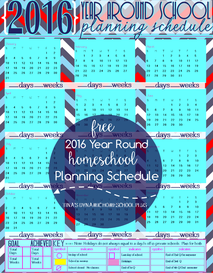2016 Year Around Planning Schedule Navy @ Tina's Dynamic Homeschool Plus