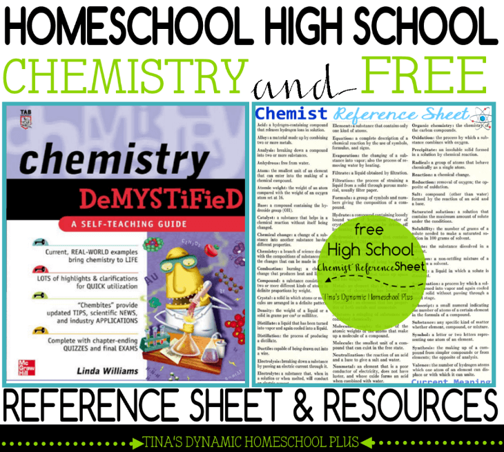 Homeschool High School Chemistry & Free Reference Sheet and Resources @ Tina's Dynamic Homeschool Plus