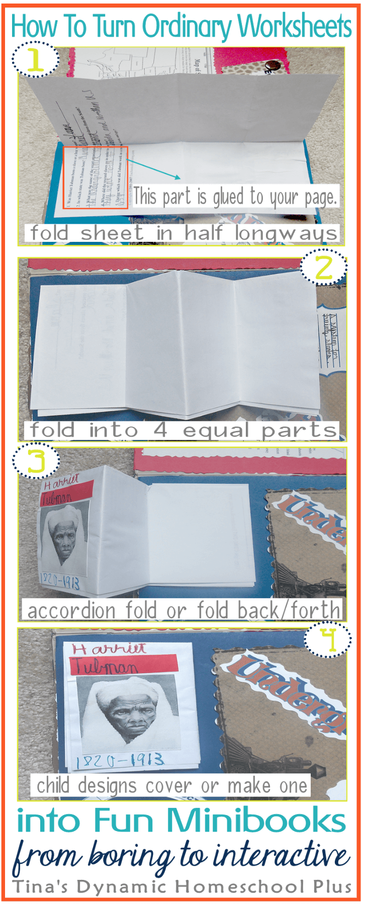 How To Turn Ordinary Worksheets into Fun Minibooks. A great way to include your middle and high school students in lapbooking @ Tinas Dynamic Homeschool Plus