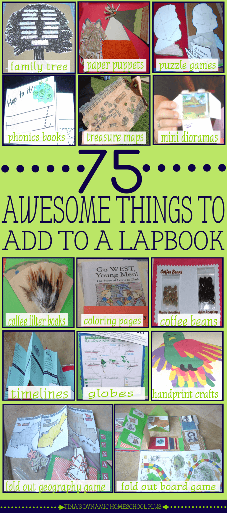 75 AWESOME Things to Add to A Lapbook @ Tina's Dynamic Homeschool Plus