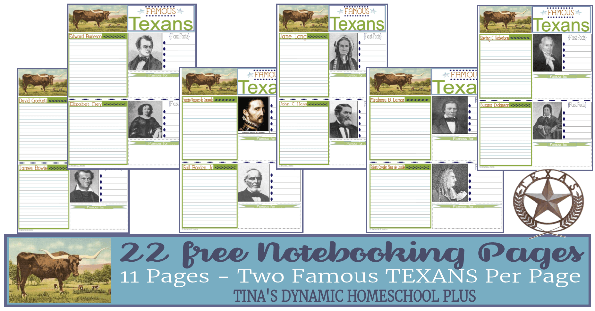 You'll love these free 11 Notebooking pages with two famous Texans per page. 22 Texans in all. Click here to grab these FREE AWESOME pages!