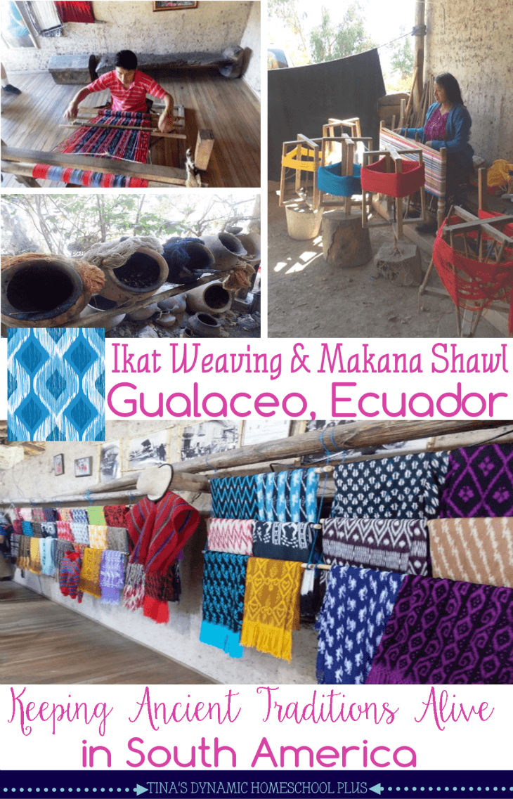 Ikat weaving and Makana shawl in Gualaceo Ecuador. The ancient art of tying and natural dying material to create the ikat pattern@ Tina's Dynamic Homeschool Plus