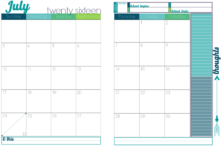 1 2016 to 2017 Turquoise Candy 2 page per month academic calendar 1