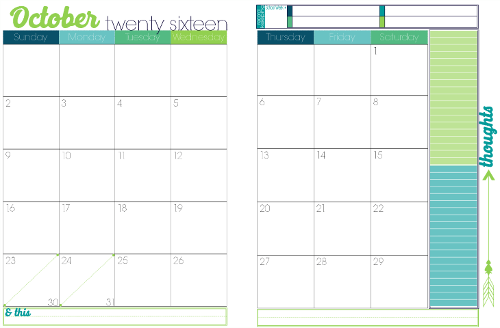 4 2016 to 2017 Turquoise Candy 2 page per month academic calendar