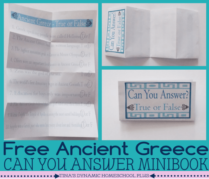 Free Ancient Greece true or false minibook @ Tina's Dynamic Homeschool Plus