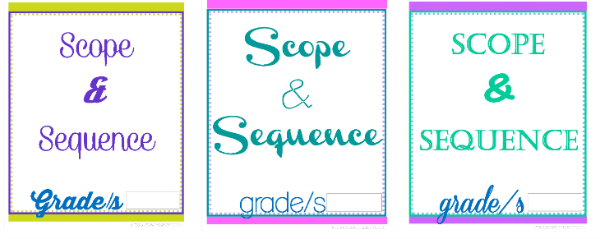 Scope and Sequence Divider Page 3 color choices to grab at Tina's Dynamic Homeschool Plus