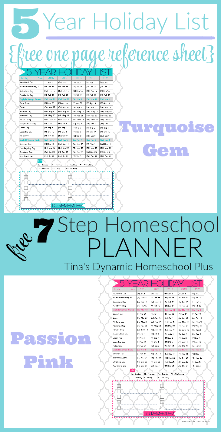 5 Year Holiday List @ Tina's Dynamic Homeschool Plus