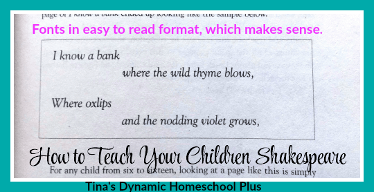 Fonts in easy to read format on How to Teach Your Children Shakespeare @ Tina's Dynamic Homeschool Plus