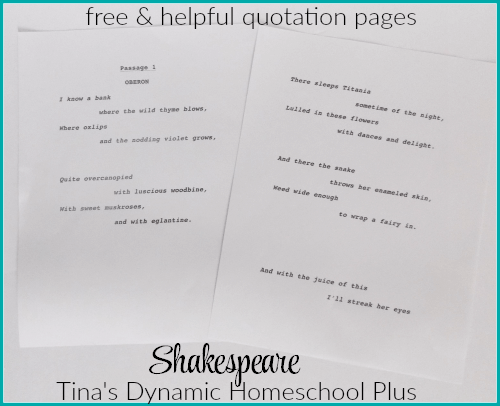 Free and helpful quotation page in How to Teach Your Children Shakespeare @ Tina's Dynamic Homeschool Plus