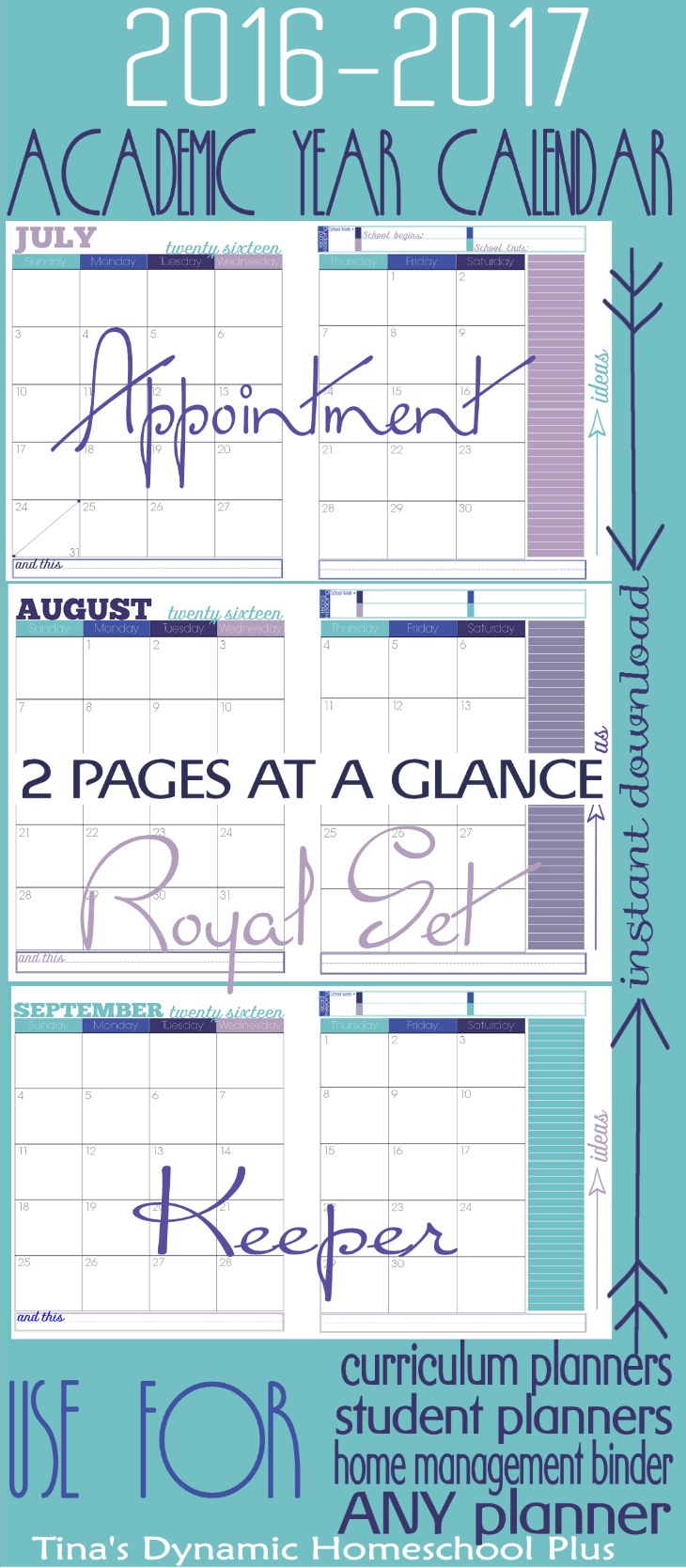 2016 to 2017 Academic Year Royal 2 Pages at a Glance @ Tina's Dynamic Homeschool Plus
