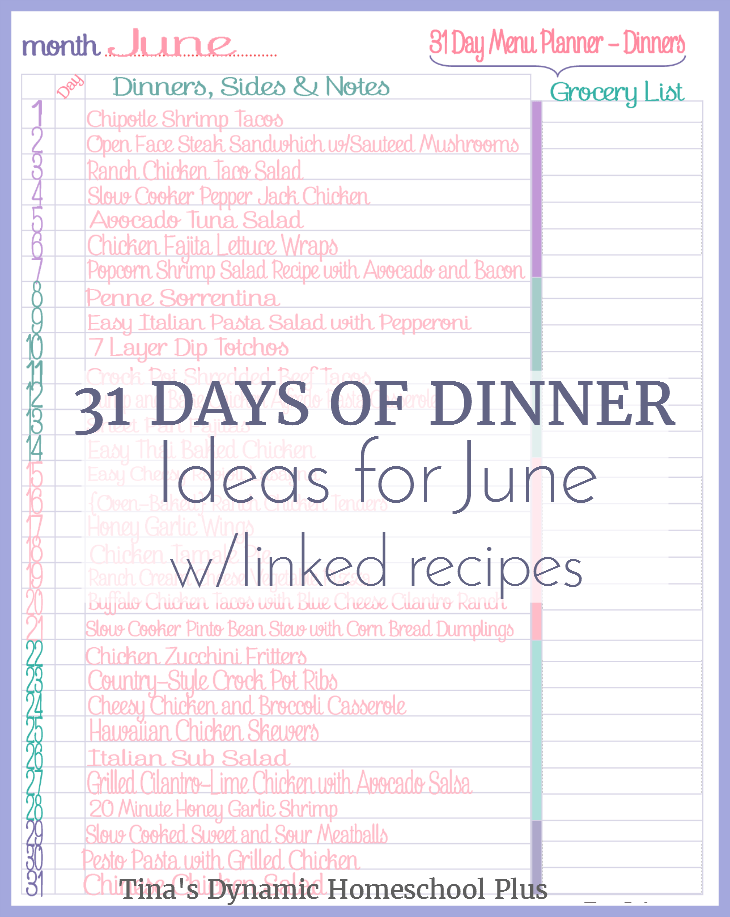 June 31 Days of dinner @ Tina's Dynamic Homeschool Plus
