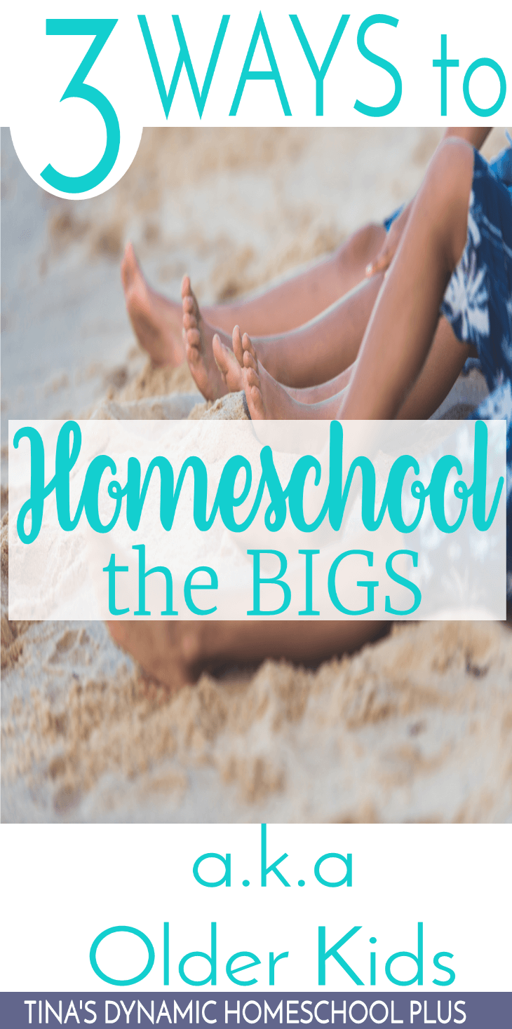 3 Ways to Homeschool the BIGS (a.k.a. Older Kids). Don't give up some of the ways you taught your kids when they were young. Just add some new ways. Click here for the sanity-saving tips!