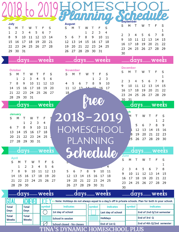 Free 2018 to 2019 Homeschool Planning Schedule. Grab your copy today because it's never too early to begin homeschool planning. Click here!