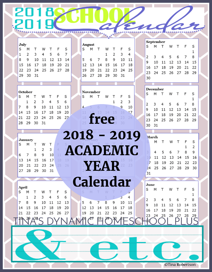 Free 2018 to 2019 Homeschool Year Academic Calendar. Scoot by to grab your copy!