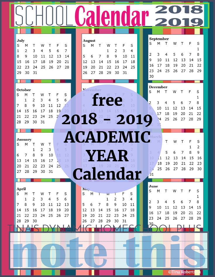 Free 2018 to 2019 Homeschool Year Academic Calendar. Scoot by to grab your copy!