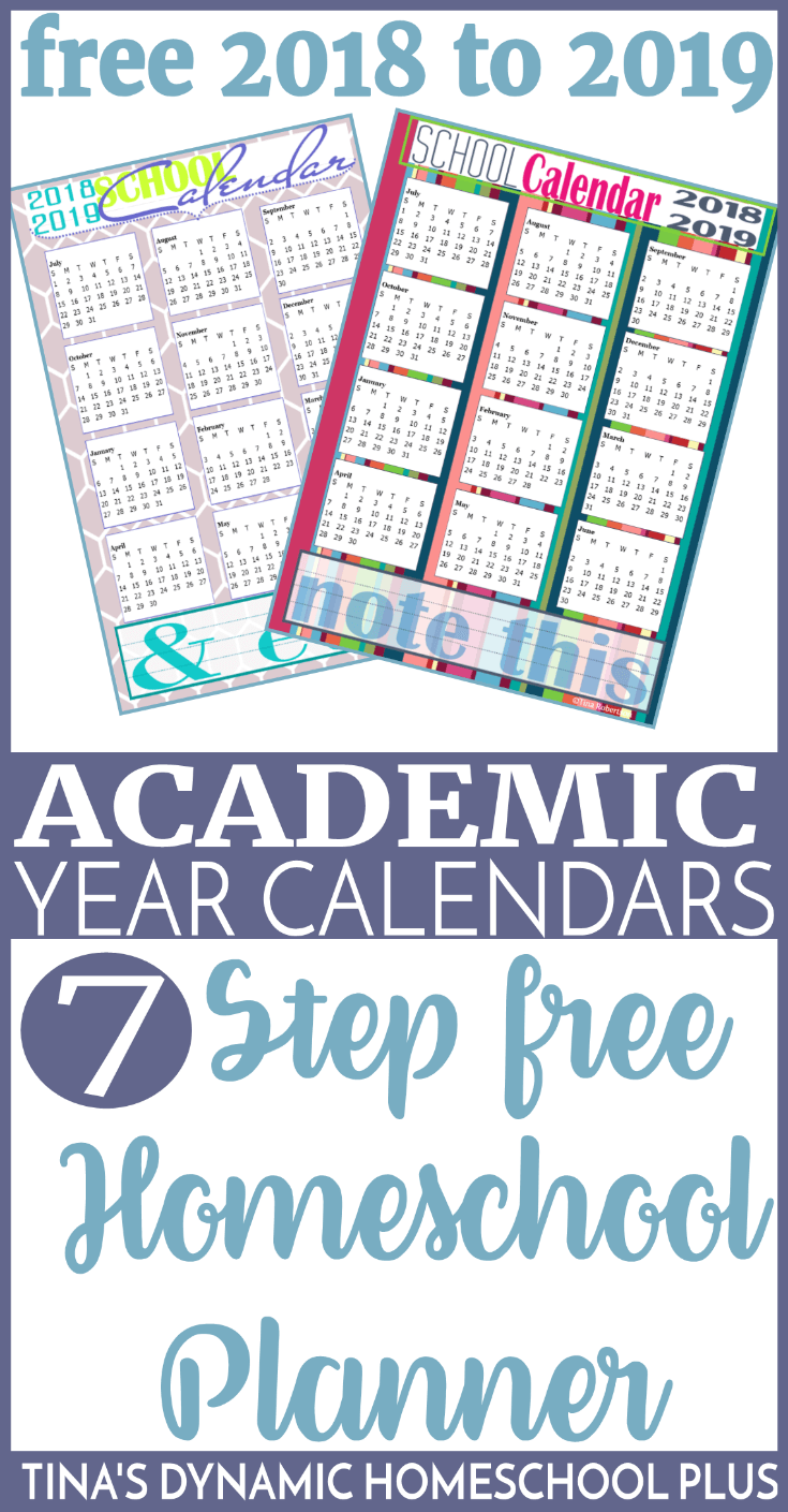 Free 2018 to 2019 Academic Year Homeschool Calendars. Don't forget when putting together your homeschool planner that I have calendar pages like the ones today which are to be used for reference purposes, homeschool planning calendars which are to be used for tracking school week, and 2 page per month appointment keepers for tracking appointments.You'll want a set of one or more in your homeschool planner each year.Grab these AWESOME calendars here!