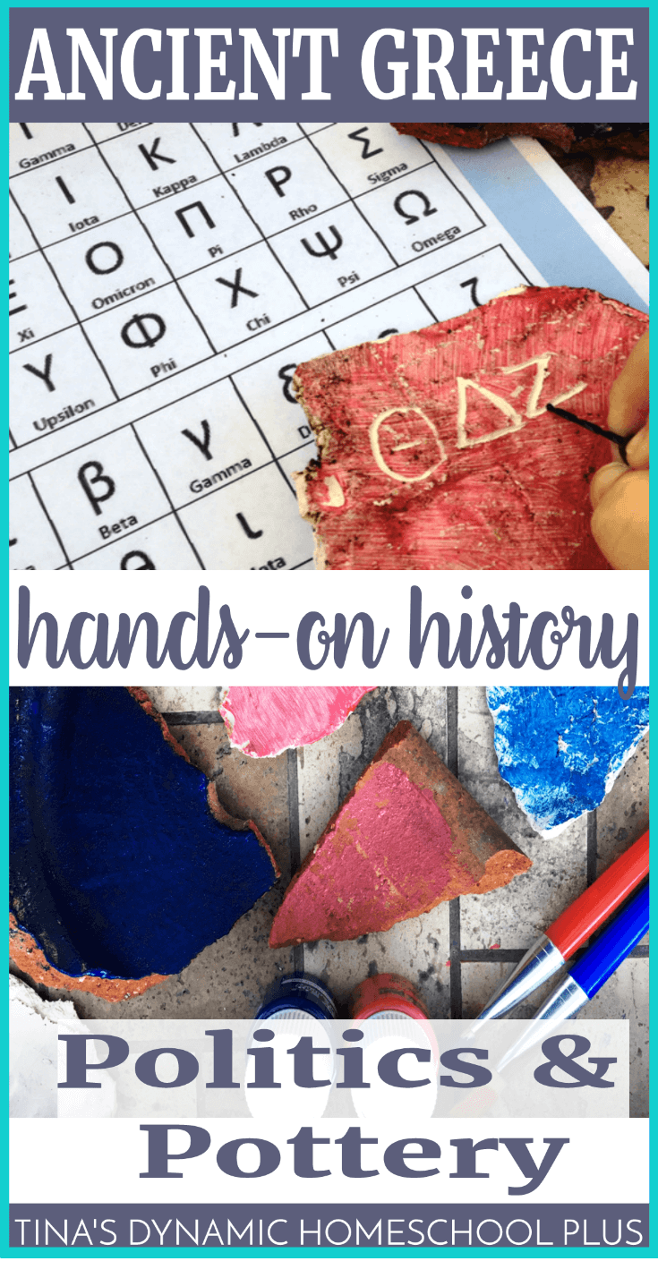 Hands-on History Ancient Greece Activity - Politics and Pottery. Bring the study of Ancient Greece alive with this fun hands-on activity. Your kids will love learning about the meaning of the broken pieces of pottery! Click here to learn about this fun activity and oh pssst learn a bit of history!