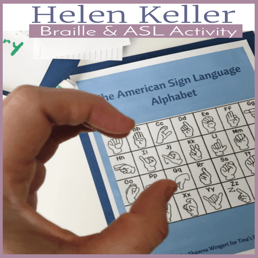 Hands-On History: Helen Keller Braille and ASL Activity. If you’re looking for a fun and easy way to incorporate a hands- on idea for language arts and history while studying about Helen Keller, your kids will love this Braille & ASL activity. 