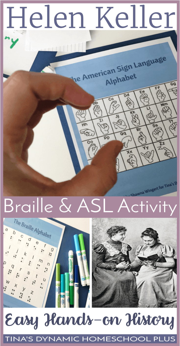 Hands-On History: Helen Keller Braille and ASL Activity. If you’re looking for a fun and easy way to incorporate a hands- on idea for language arts and history while studying about Helen Keller, your kids will love this Braille & ASL activity. Click here to make it!