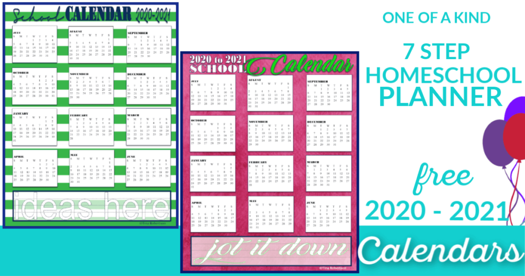 2020 to 2021 Academic Homeschool Planner Calendars at Tina's Dynamic Homeschool Plus