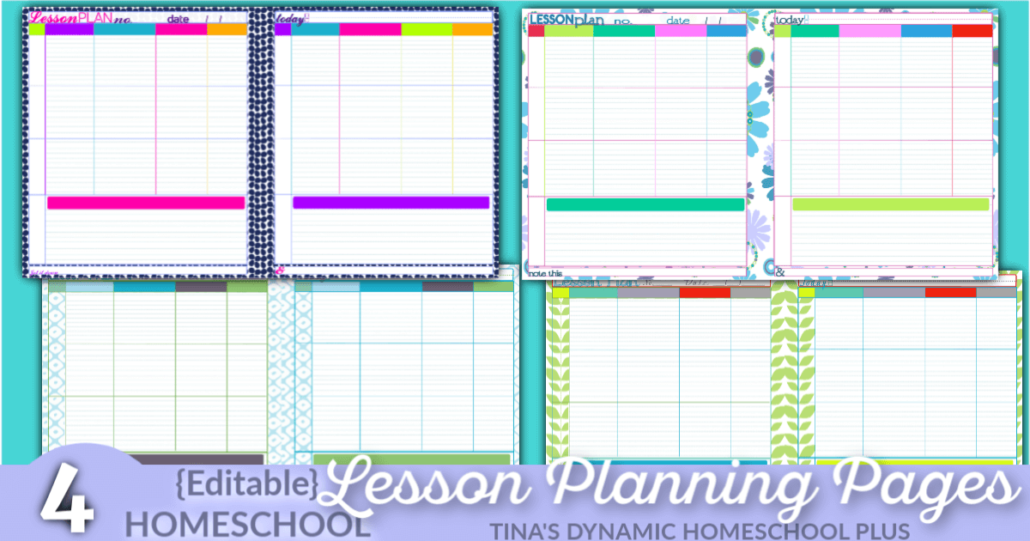 4 Beautiful and Awesome Editable Homeschool Lesson Planning Pages to Ease Homeschool Stress @ Tina's Dynamic Homeschool Plus