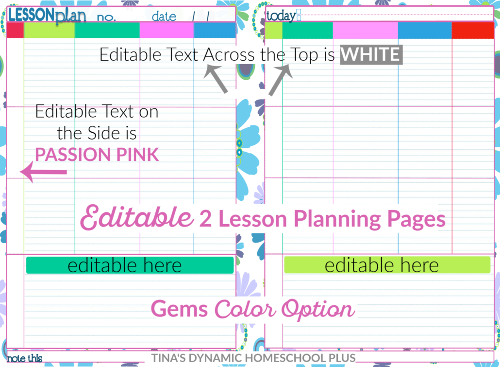 Editable Homeschool Lesson Planning Pages – Gems Color
