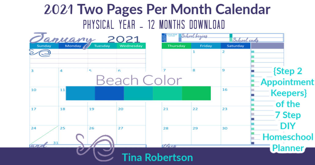 Beautiful 2021 Physical Year Calendar Two Pages Per Month