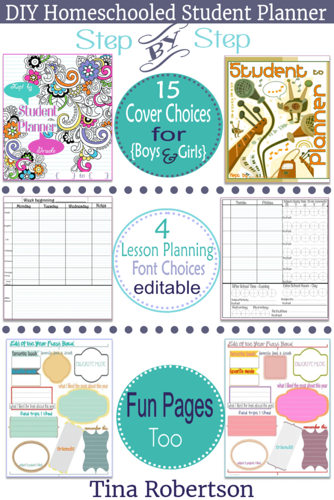 DIY Best Student Planner for homeschooled kids. Teaching your kids time management begins by helping them set small goals and also by teaching them to manage their time. A DIY Best Student Planner for homeschooled kids lets your build a UNIQUE planner by using these free student planner printables created by Tina Robertson (creator of the 7 Step DIY Homeschool Planner). CLICK HERE to grab these beautiful and awesome free student planner pages!