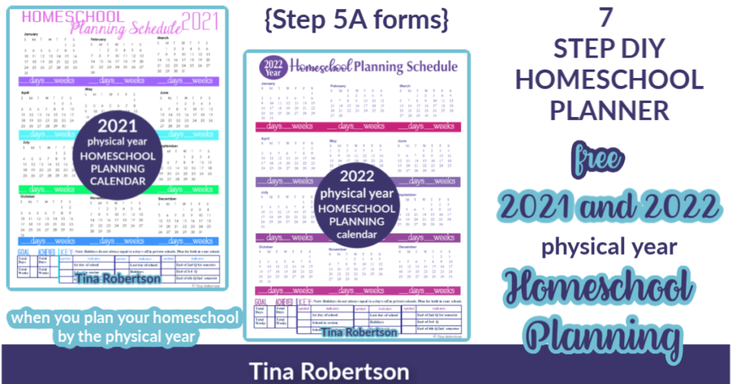 2021 and 2022 Physical Year Homeschool Planning Calendars