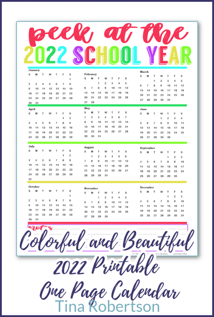 Colorful and Beautiful 2022 Printable Calendar One Page