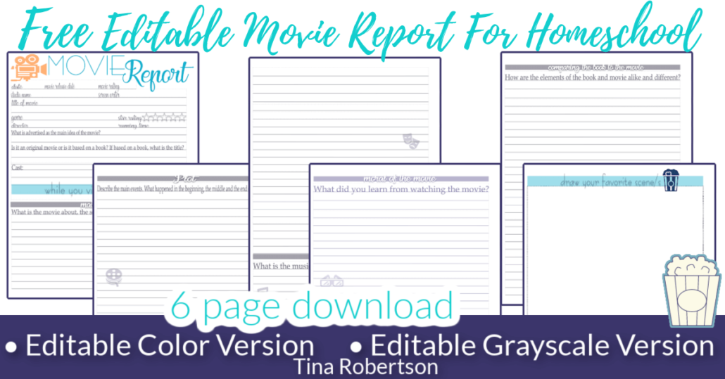 Free and Useful Editable Movie Report For Homeschool