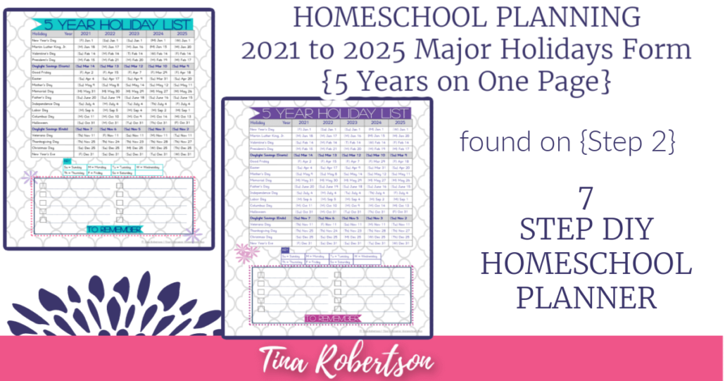 Free Form for Planning Homeschool and Holidays 2021-2025 