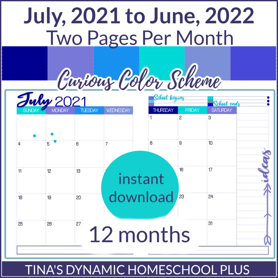 Beautiful and Colorful 2021 to 2022 Two Page Monthly Calendar Curious