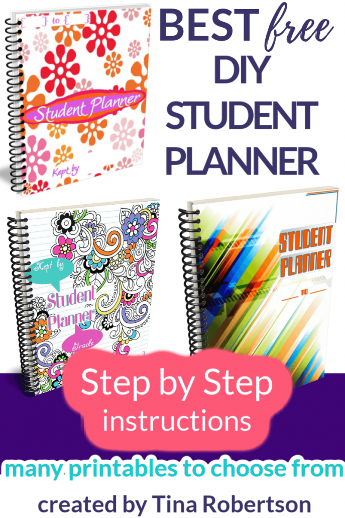 DIY Best Student Planner for homeschooled kids. Teaching your kids time management begins by helping them set small goals and also by teaching them to manage their time. A DIY Best Student Planner for homeschooled kids lets your build a UNIQUE planner by using these free student planner printables created by Tina Robertson (creator of the 7 Step DIY Homeschool Planner). CLICK HERE to grab these beautiful and awesome free student planner pages!