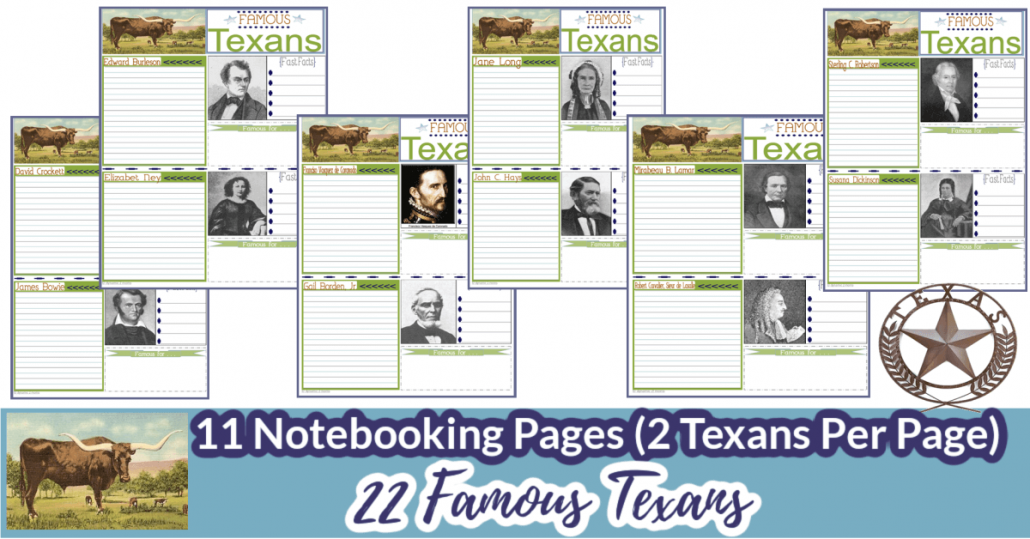 22 Famous Texans Notebooking Pages For a Fun History Study (Editable)