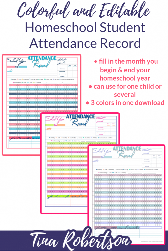 Colorful and Editable Homeschool Student Attendance Record